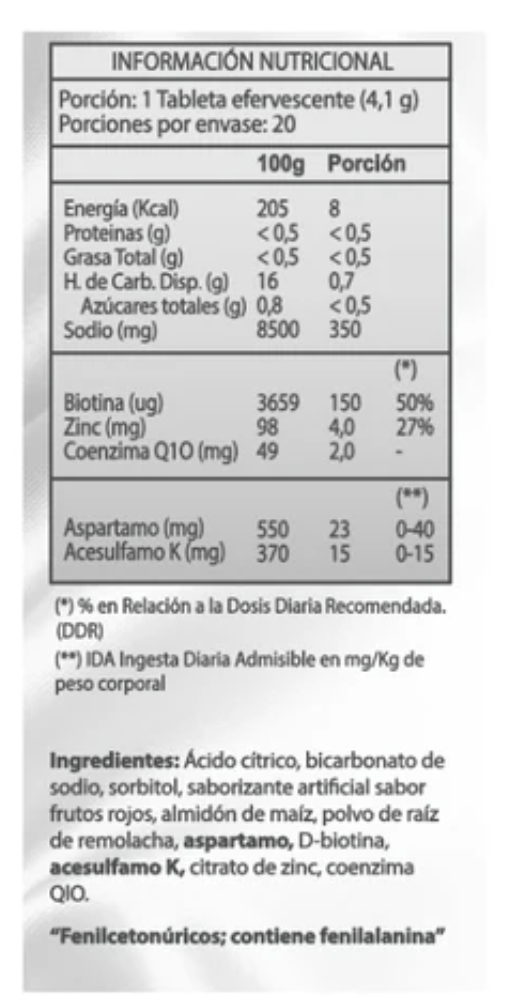 BIOTINA + ZINC + Q10 TAB EFE X 20 GERMAN ENERGY